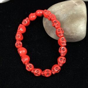 Red Stone Skull Stretch Bracelet